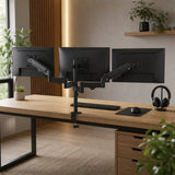 Triple Monitor Mount Stand &ndash; Desk Clamp with 3 Adjustable Arms for Multi-Screen Setup - Front View