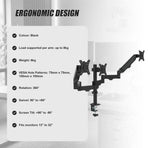 Triple Monitor Mount Stand &ndash; Desk Clamp with 3 Adjustable Arms for Multi-Screen Setup