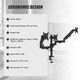 Triple Monitor Mount Stand &ndash; Desk Clamp with 3 Adjustable Arms for Multi-Screen Setup - Top-Down View