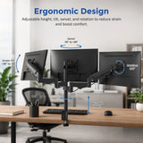 Triple Monitor Mount Stand &ndash; Desk Clamp with 3 Adjustable Arms for Multi-Screen Setup - Close-Up Angle