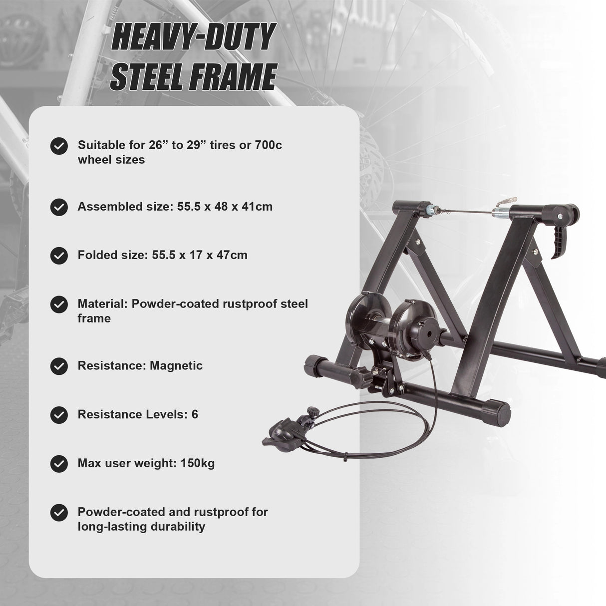 Indoor Bicycle Trainer &ndash; Magnetic Stationary Bike Stand for Home Fitness Workouts