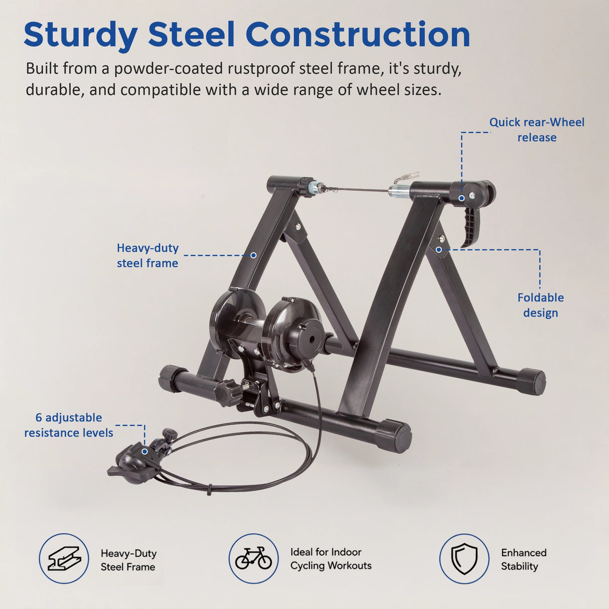 Indoor Bicycle Trainer &ndash; Magnetic Stationary Bike Stand for Home Fitness Workouts