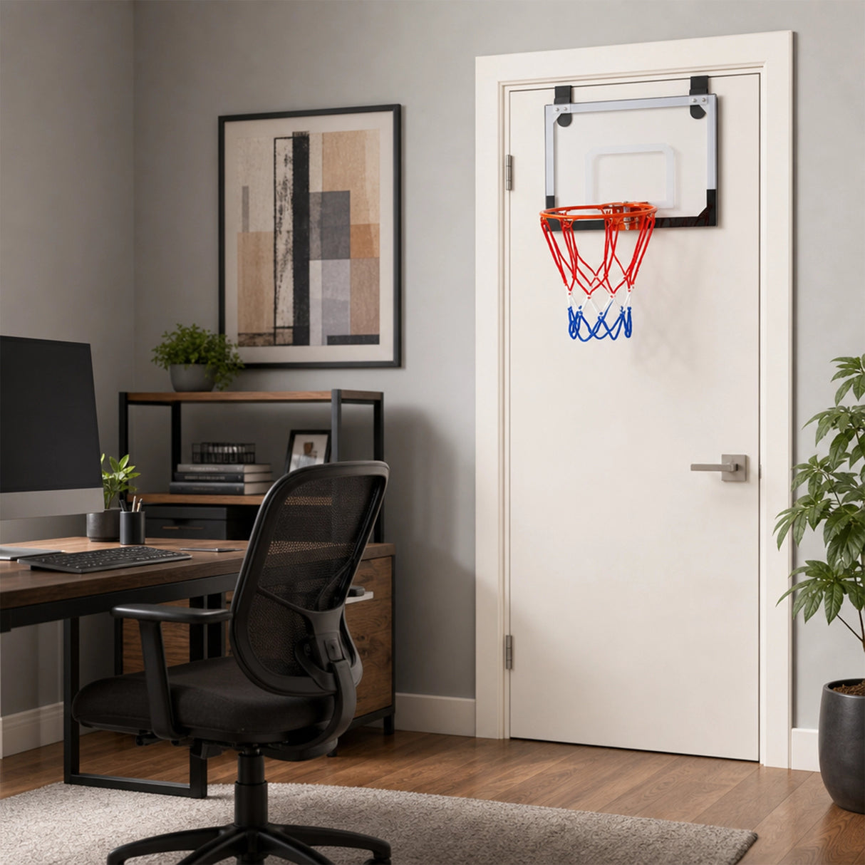 Indoor Mini Basketball Hoop Set &ndash; Door Mounted Backboard Kit with Ring & Ball