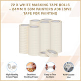 72 x White Masking Tape Rolls &ndash; 24mm x 50m Painters Adhesive Tape for Painting - Rear View