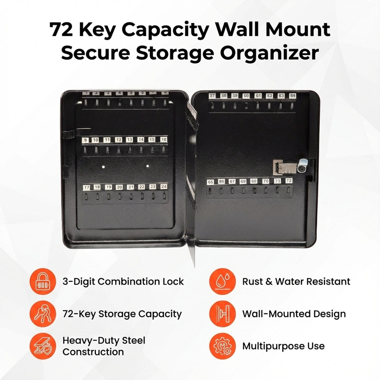 Key Cabinet Lock Box &ndash; 72 Key Capacity Wall Mount Secure Storage Organizer