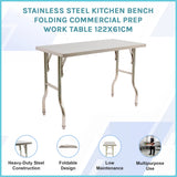 Stainless Steel Kitchen Bench Folding Commercial Prep Work Table 122x61cm