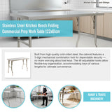 Stainless Steel Kitchen Bench Folding Commercial Prep Work Table 122x61cm