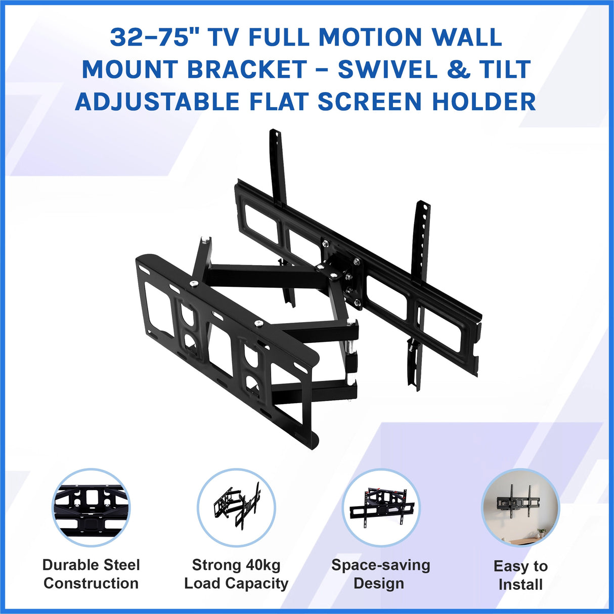 32&ndash;75" TV Full Motion Wall Mount Bracket &ndash; Swivel & Tilt Adjustable Flat Screen Holder