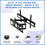 32&ndash;75" TV Full Motion Wall Mount Bracket &ndash; Swivel & Tilt Adjustable Flat Screen Holder