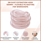 5m Dust Extraction Hose 100mm &ndash; Flexible PU Ducting for Workshops - Side View