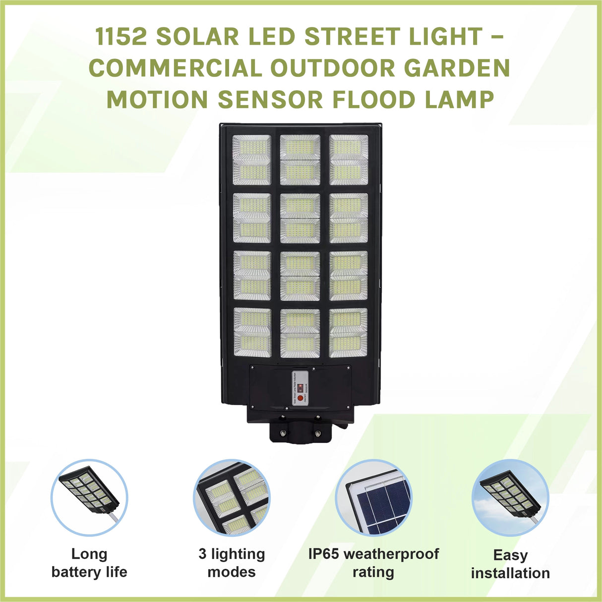 1152 Solar LED Street Light &ndash; Commercial Outdoor Garden Motion Sensor Flood Lamp