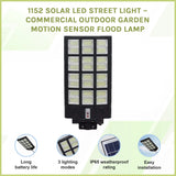 1152 Solar LED Street Light &ndash; Commercial Outdoor Garden Motion Sensor Flood Lamp