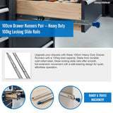 100cm Drawer Runners Pair &ndash; Heavy Duty 100kg Locking Slide Rails - Extra Image