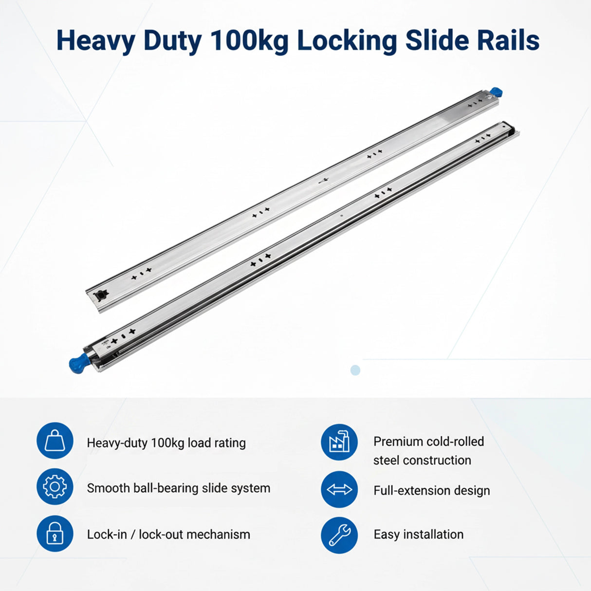 100cm Drawer Runners Pair &ndash; Heavy Duty 100kg Locking Slide Rails