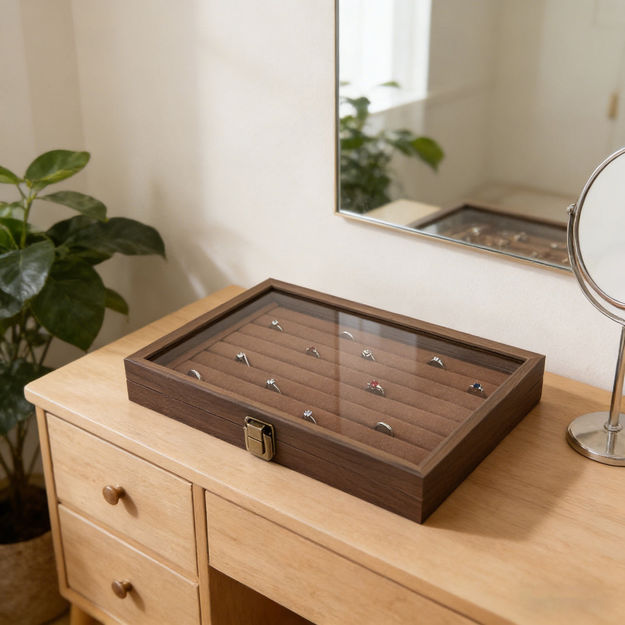 Wooden Jewellery Storage Box &ndash; Organiser Case for Rings, Earrings & Accessories