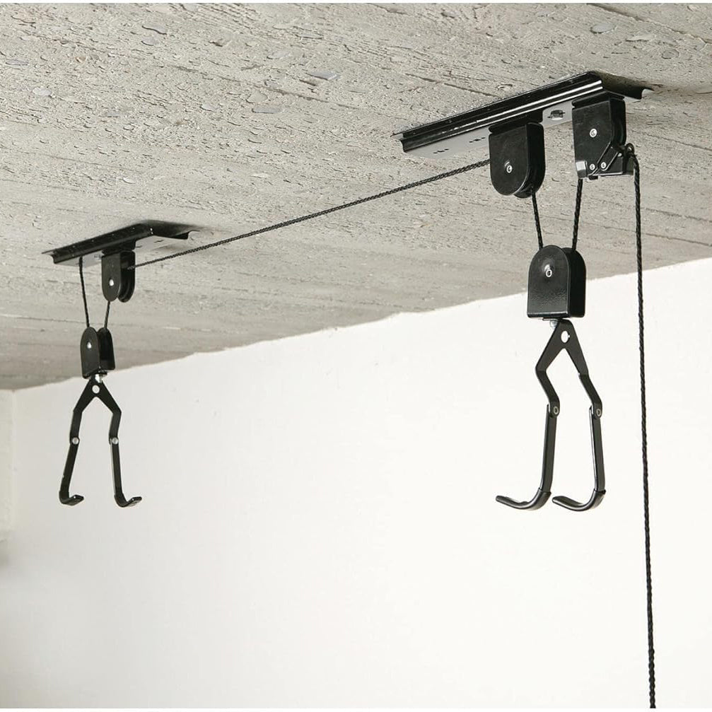 Heavy Duty Bike Hoist Pulley Lift &ndash; Garage Ceiling Bicycle Storage Rack w/ Lock