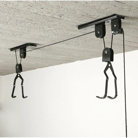 Heavy Duty Bike Hoist Pulley Lift &ndash; Garage Ceiling Bicycle Storage Rack w/ Lock
