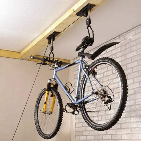 Heavy Duty Bike Hoist Pulley Lift &ndash; Garage Ceiling Bicycle Storage Rack w/ Lock