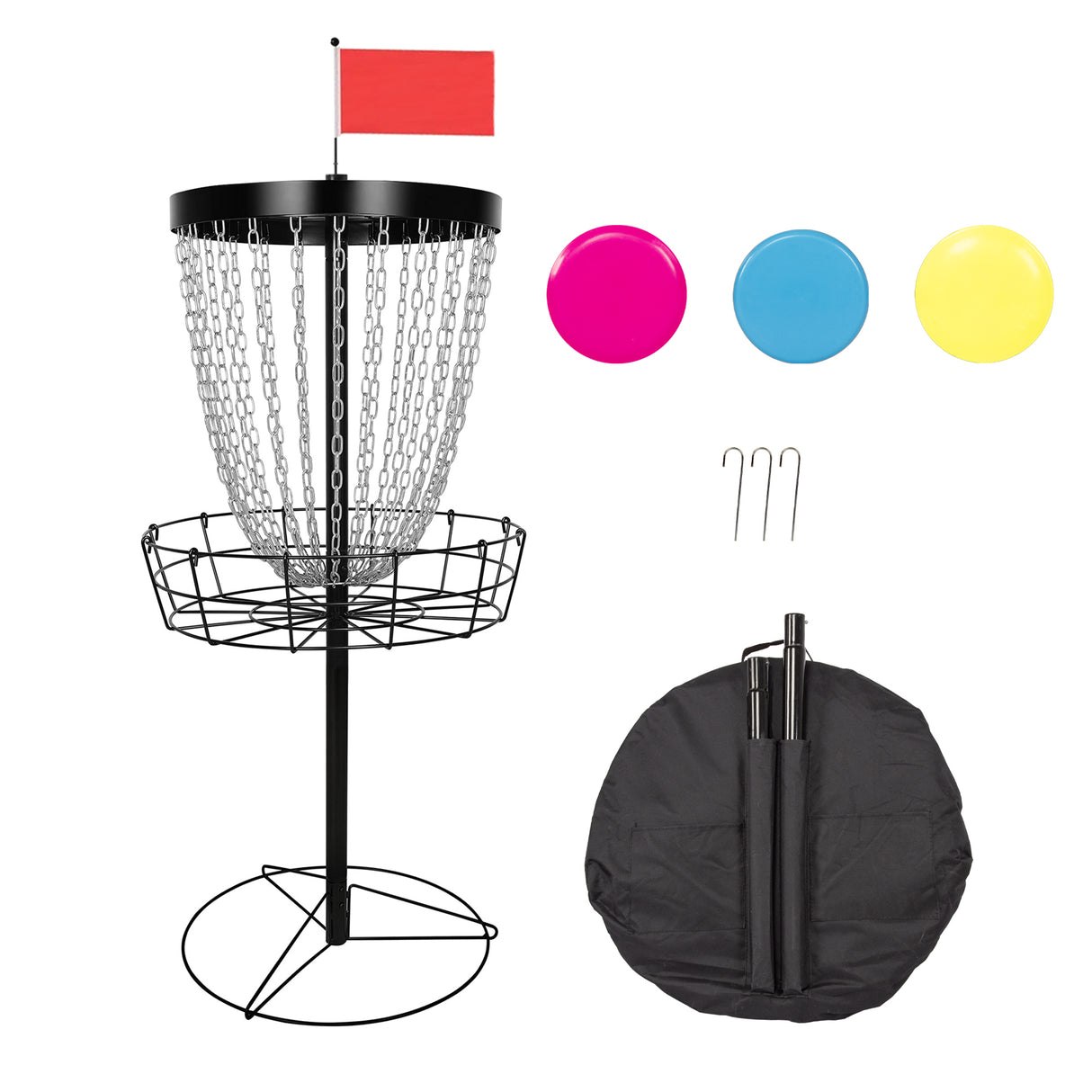 Disc Golf Basket 24 Chain Portable Target with 6 Discs Set