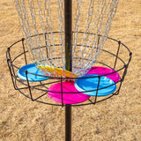 Disc Golf Basket 24 Chain Portable Target with 6 Discs Set - 45-Degree Angle