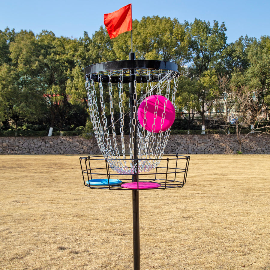 Disc Golf Basket 24 Chain Portable Target with 6 Discs Set