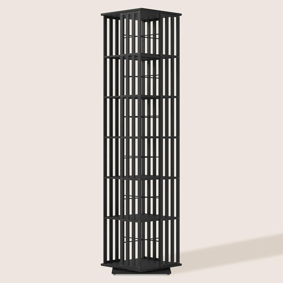 360 Rotating Bookshelf Bamboo Storage Display Rack Shelving in Black