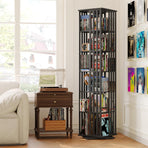 360 Rotating Bookshelf Bamboo Storage Display Rack Shelving in Black