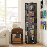 360 Rotating Bookshelf Bamboo Storage Display Rack Shelving in Black - 45-Degree Angle