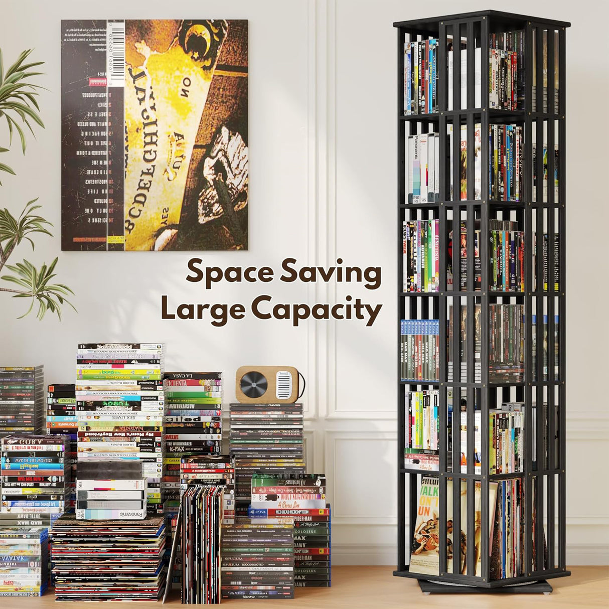 360 Rotating Bookshelf Bamboo Storage Display Rack Shelving in Black