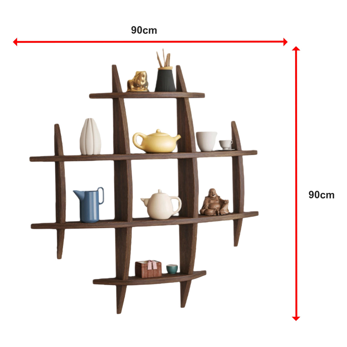 90x90cm Solid Wood Wall Mounted Display Shelf Antique Style Decor