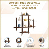 90x90cm Solid Wood Wall Mounted Display Shelf Antique Style Decor - Close-Up Angle