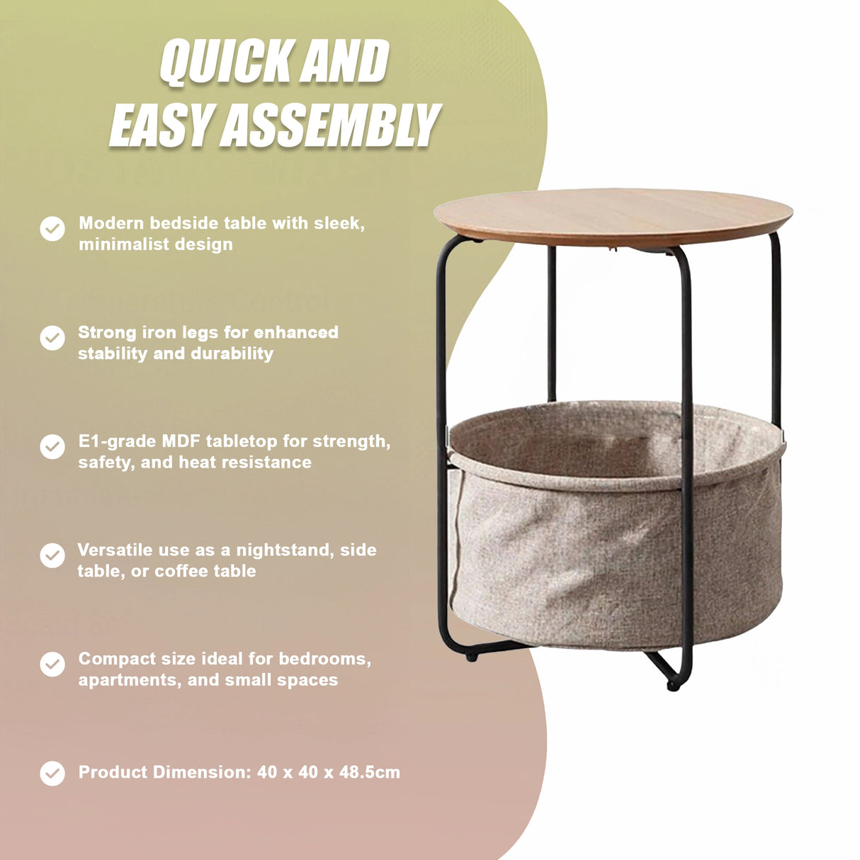 Modern Bedside Table Nightstand Storage for Bedroom or Living Room