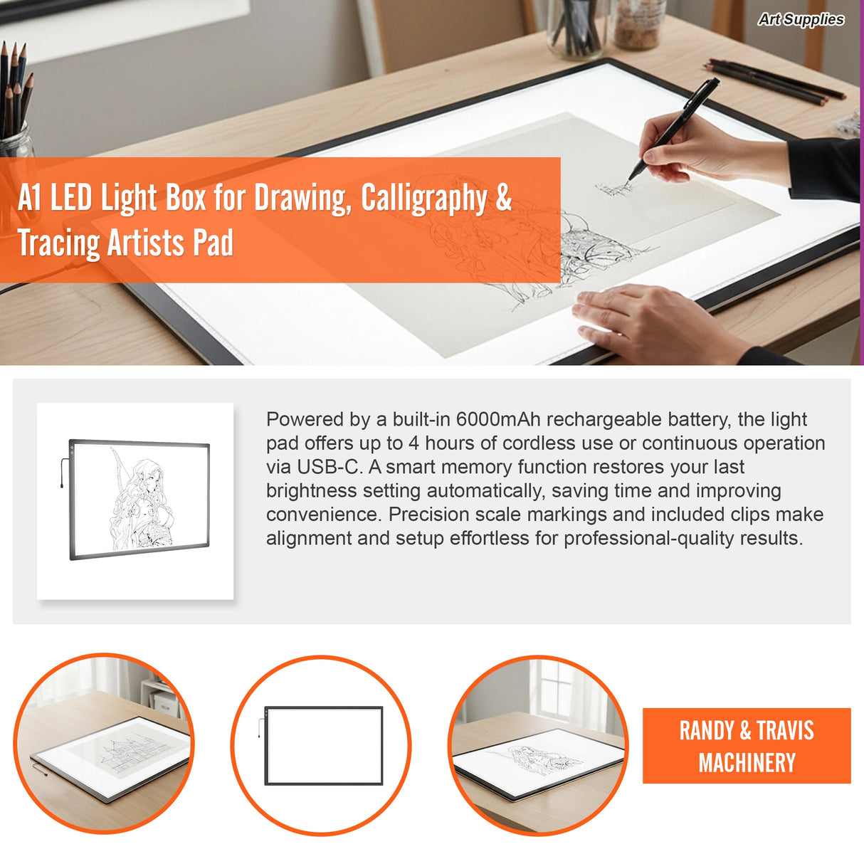A1 LED Light Box for Drawing, Calligraphy & Tracing Artists Pad
