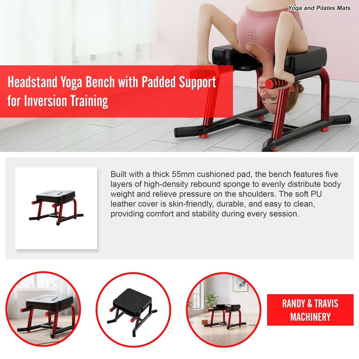 Headstand Yoga Bench with Padded Support for Inversion Training
