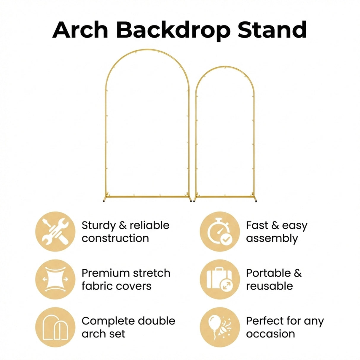 Arch Backdrop Stand with White & Yellow Cover Set for Weddings Events