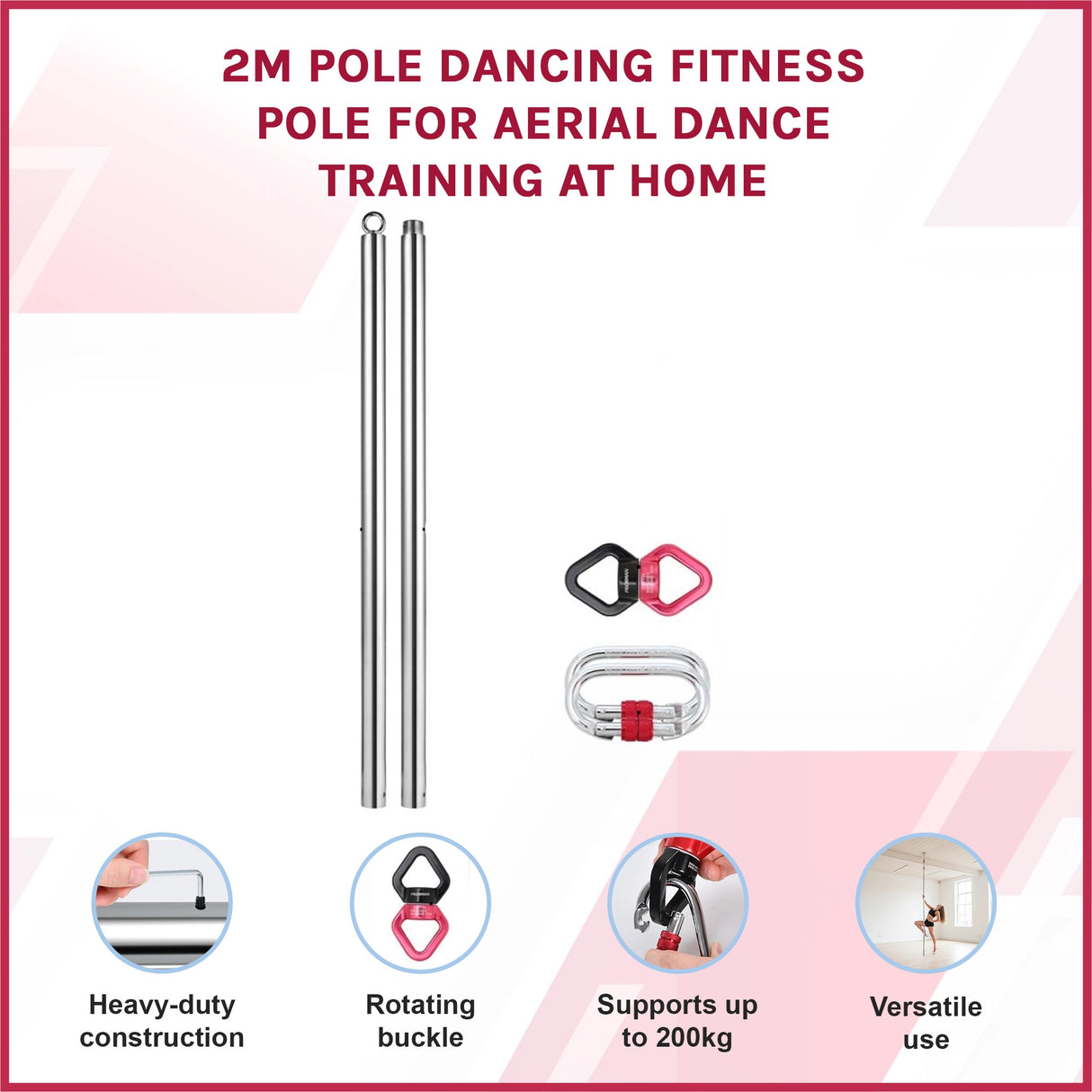 2m Pole Dancing Fitness Pole for Aerial Dance Training at Home