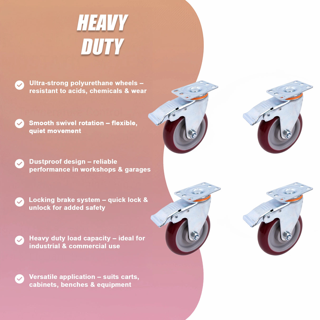 4 Pack 5 Inch Heavy Duty Locking Caster Wheels Swivel Plate Castors