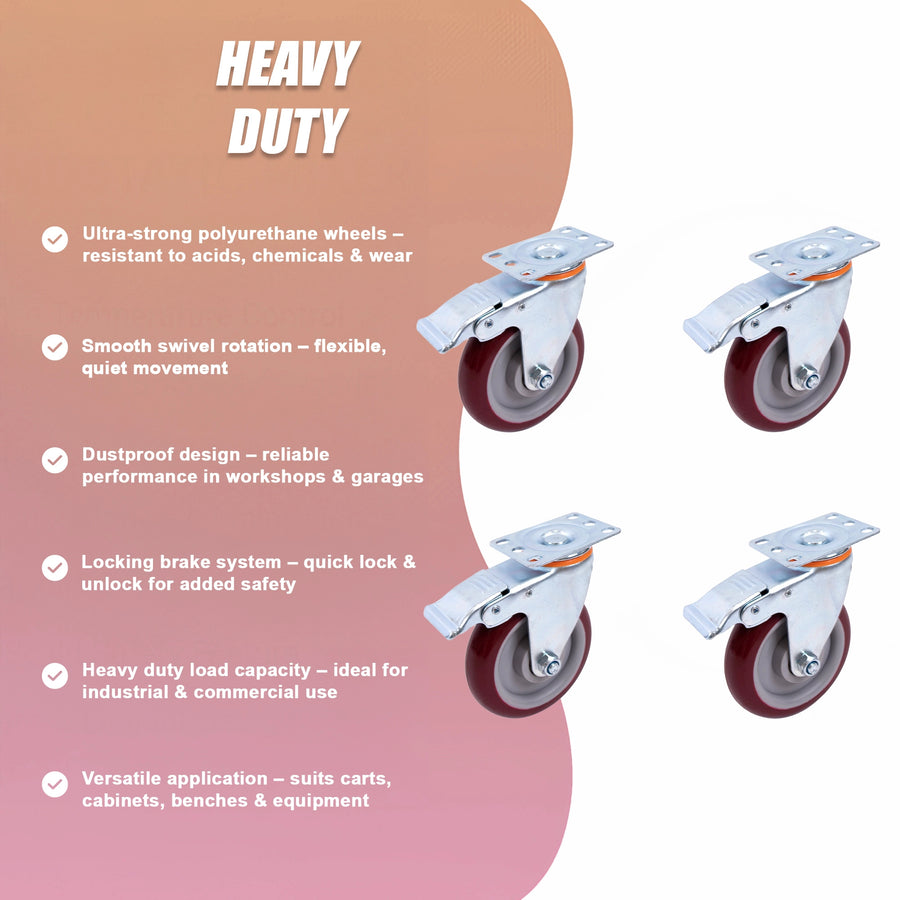 4 Pack 5 Inch Heavy Duty Locking Caster Wheels Swivel Plate Castors