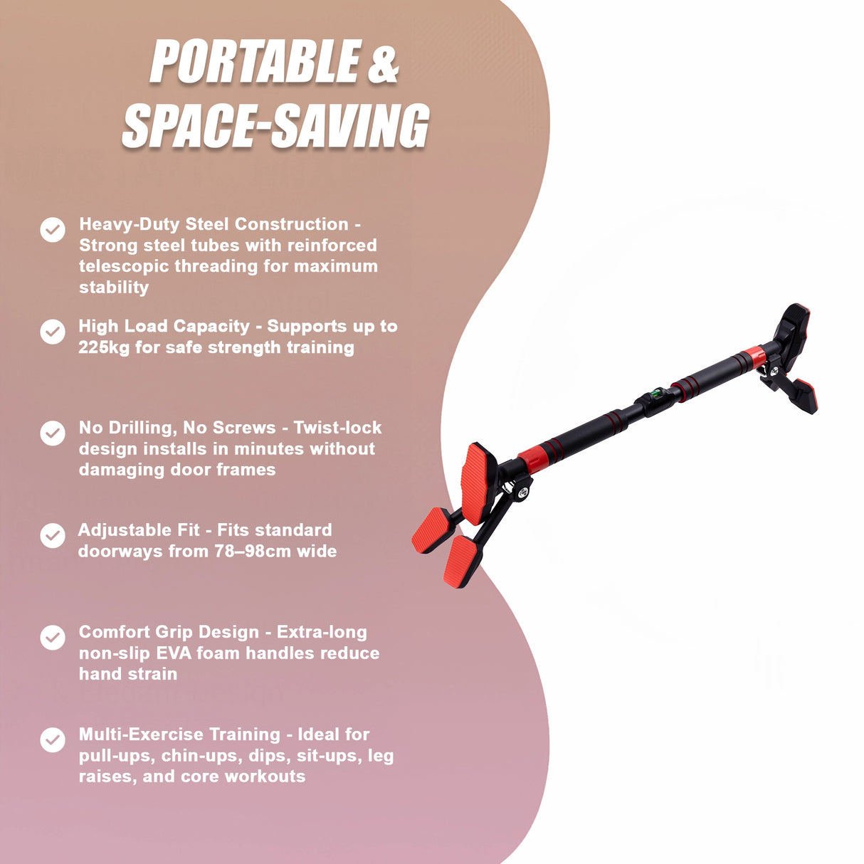 Portable Chin Up Bar Pull Up Doorway Anti-Slip Home Workout Fitness