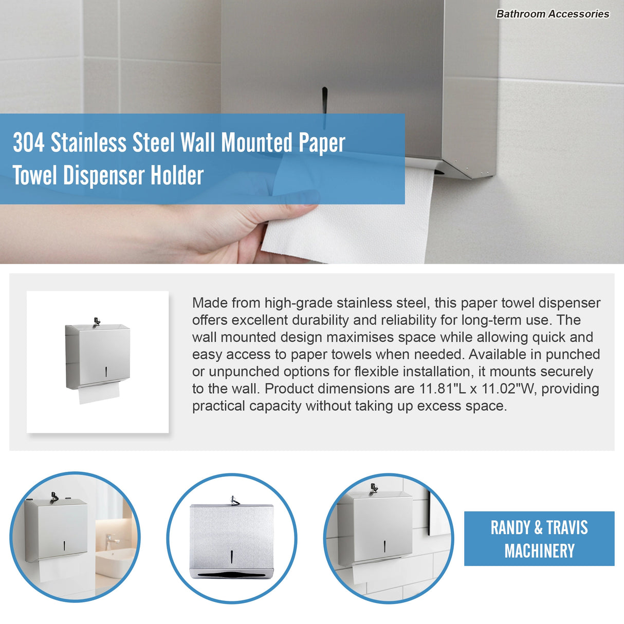 304 Stainless Steel Wall Mounted Paper Towel Dispenser Holder