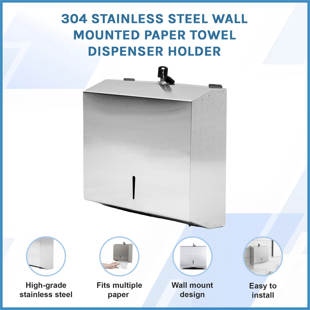 304 Stainless Steel Wall Mounted Paper Towel Dispenser Holder