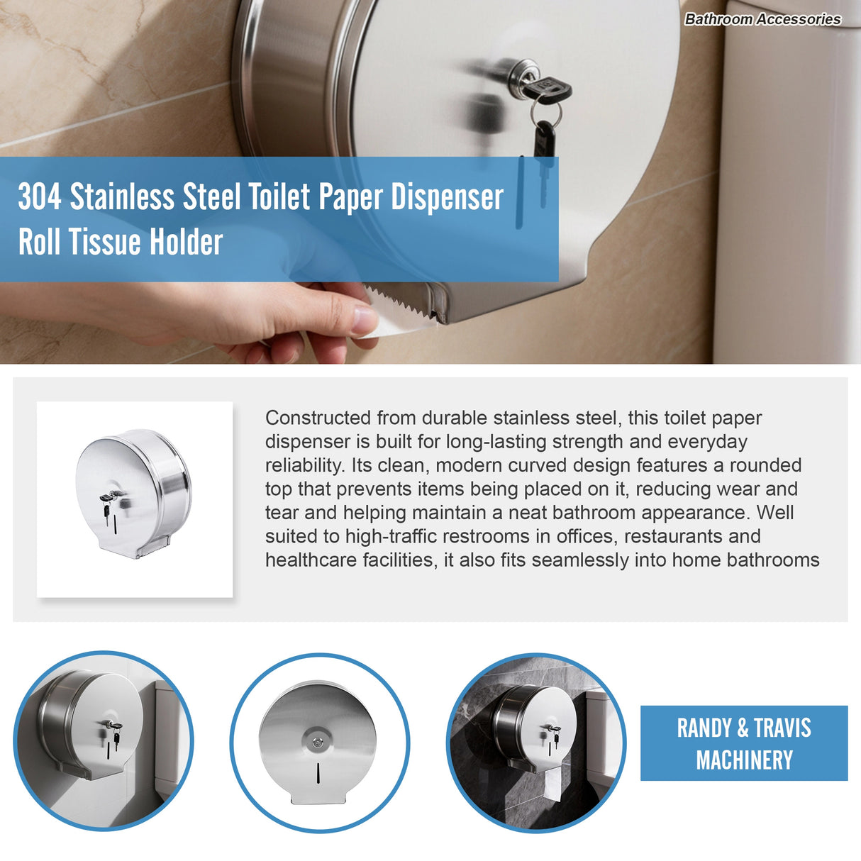 304 Stainless Steel Toilet Paper Dispenser Roll Tissue Holder