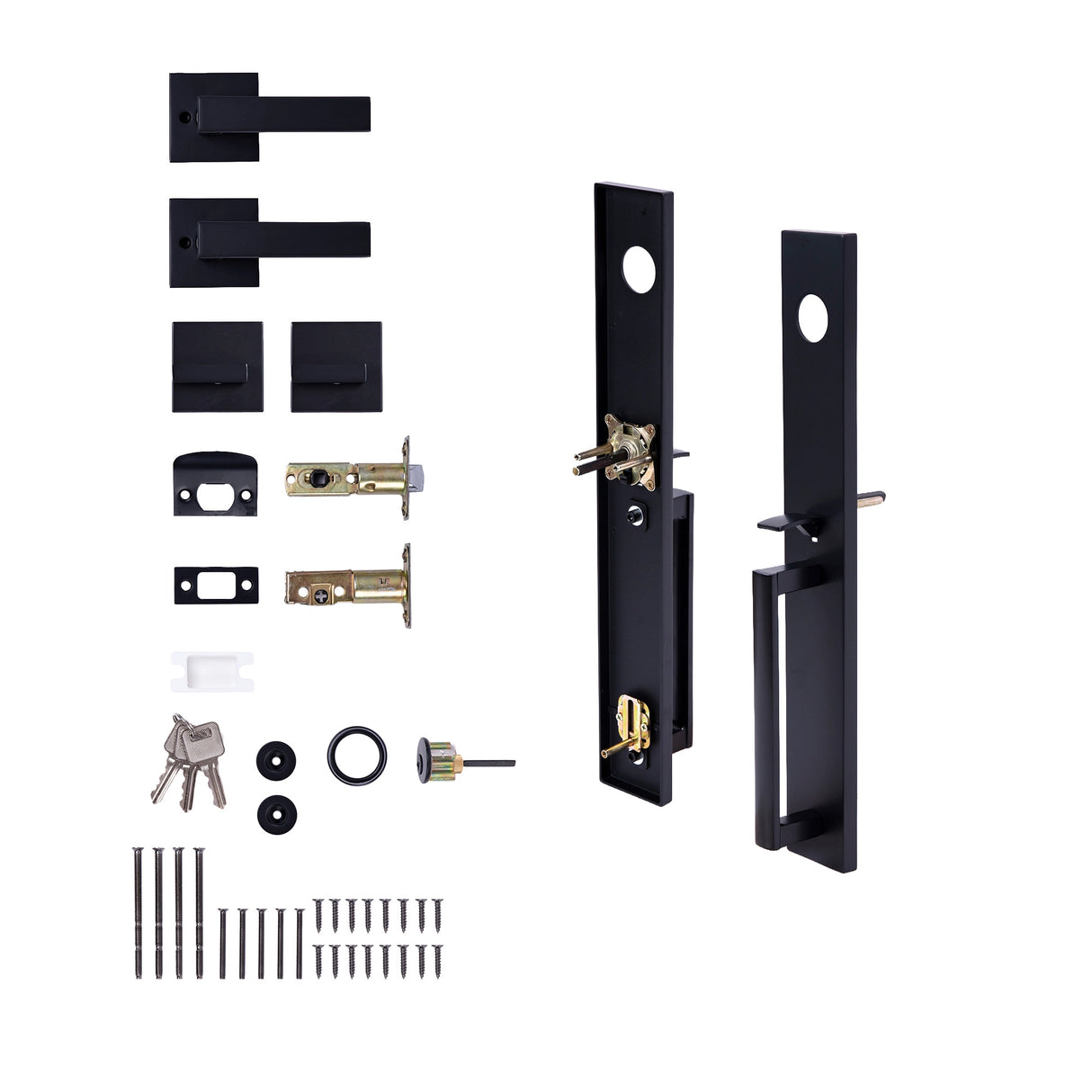Matte Black Single Door Handle Set Dummy Front Entry Deadbolt Lock