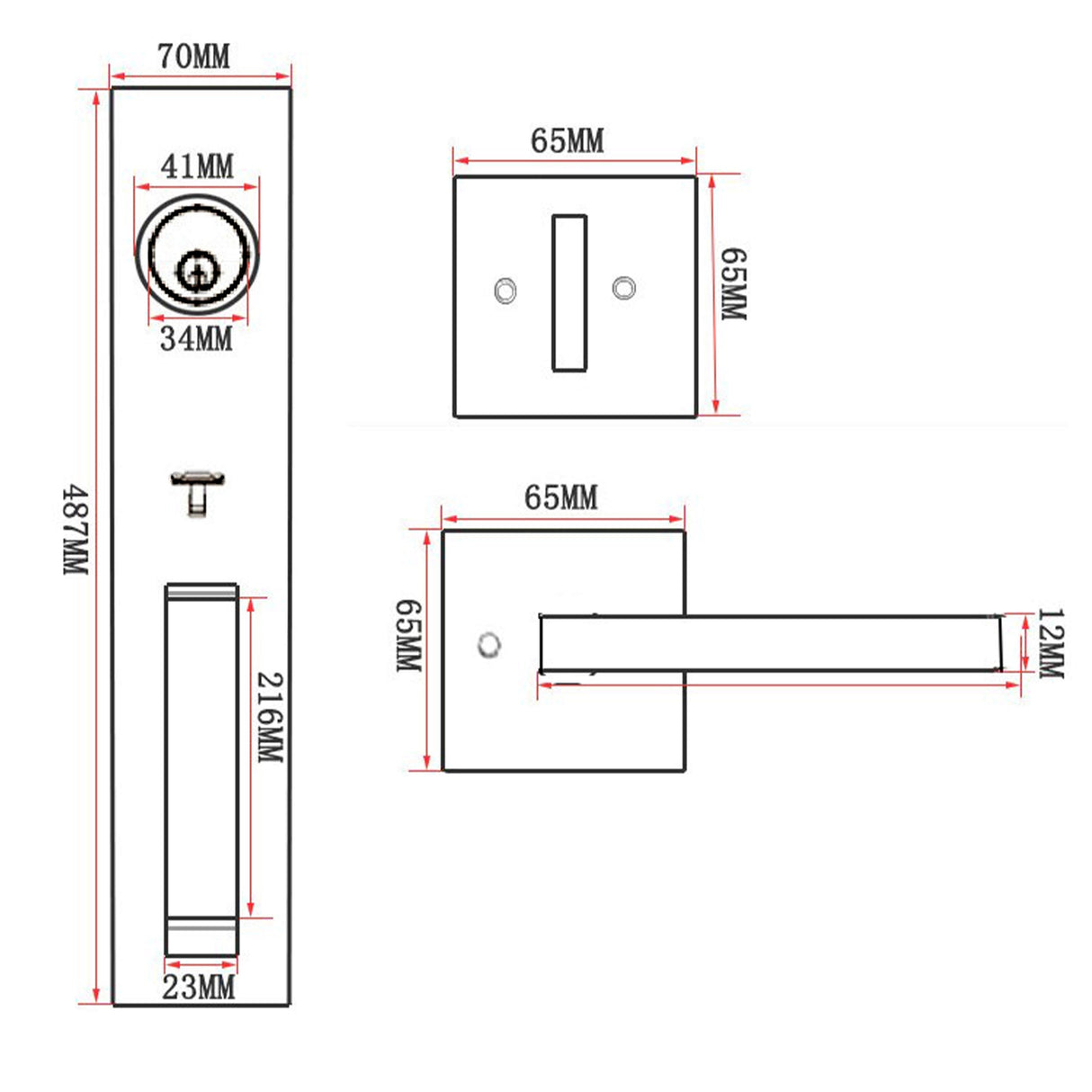 Matte Black Single Door Handle Set Dummy Front Entry Deadbolt Lock