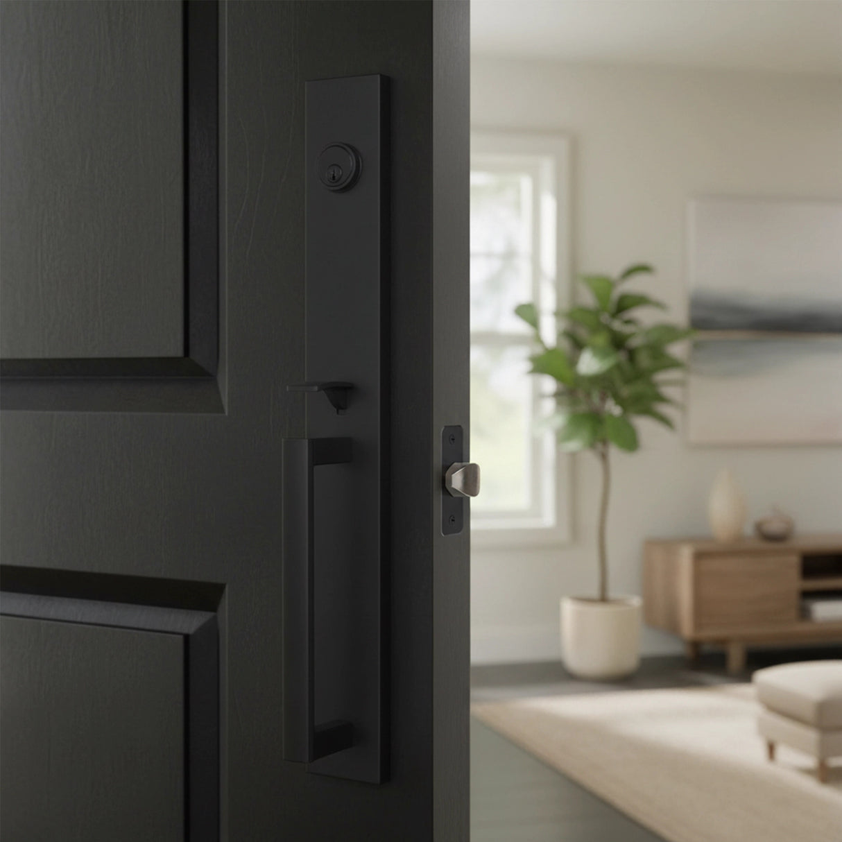 Matte Black Single Door Handle Set Dummy Front Entry Deadbolt Lock