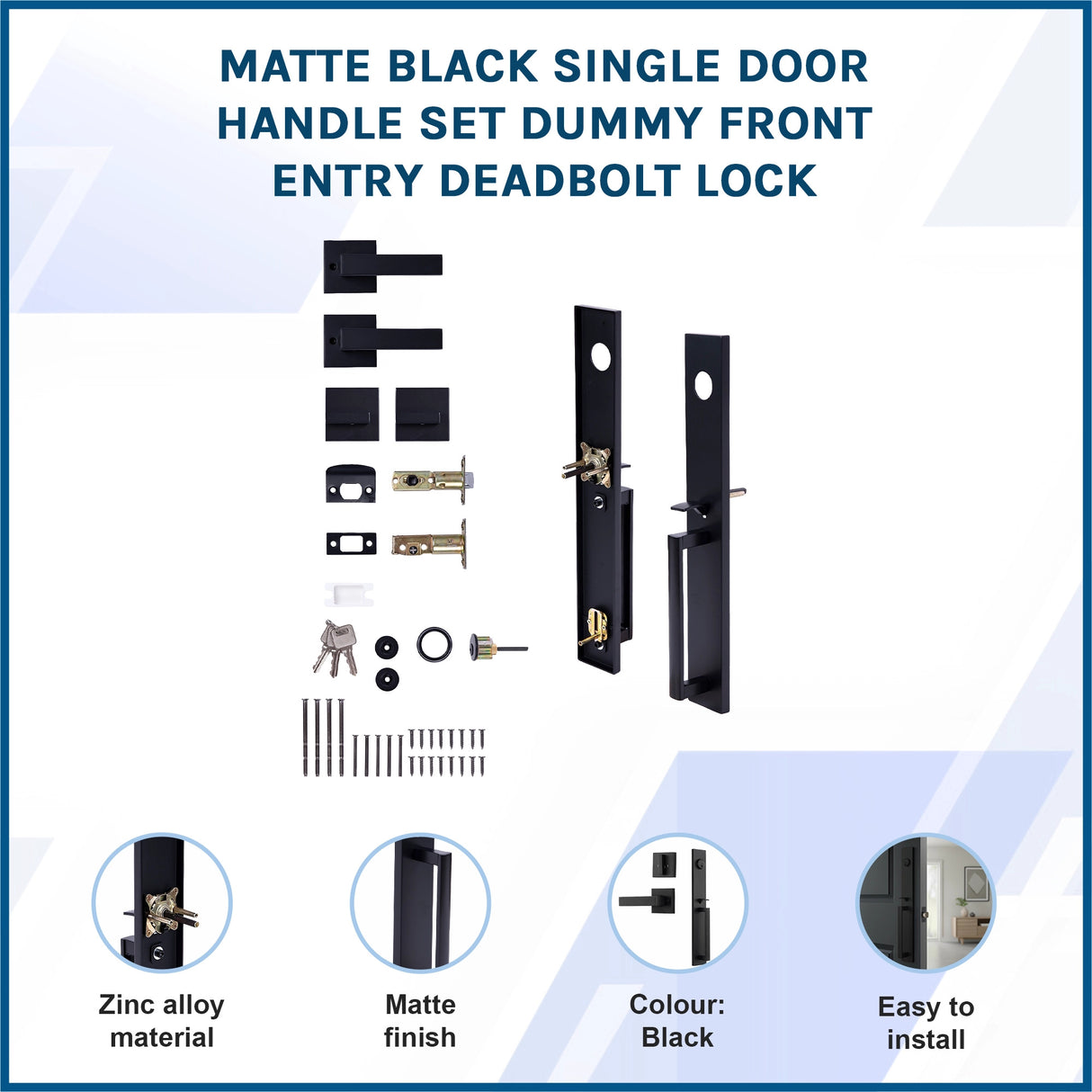 Matte Black Single Door Handle Set Dummy Front Entry Deadbolt Lock