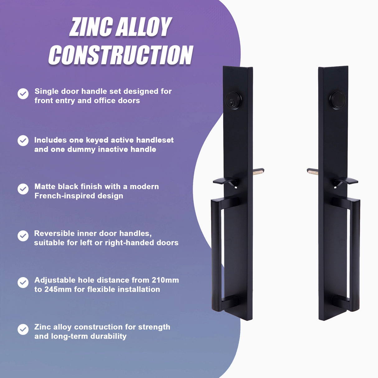Matte Black Single Door Handle Set Dummy Front Entry Deadbolt Lock