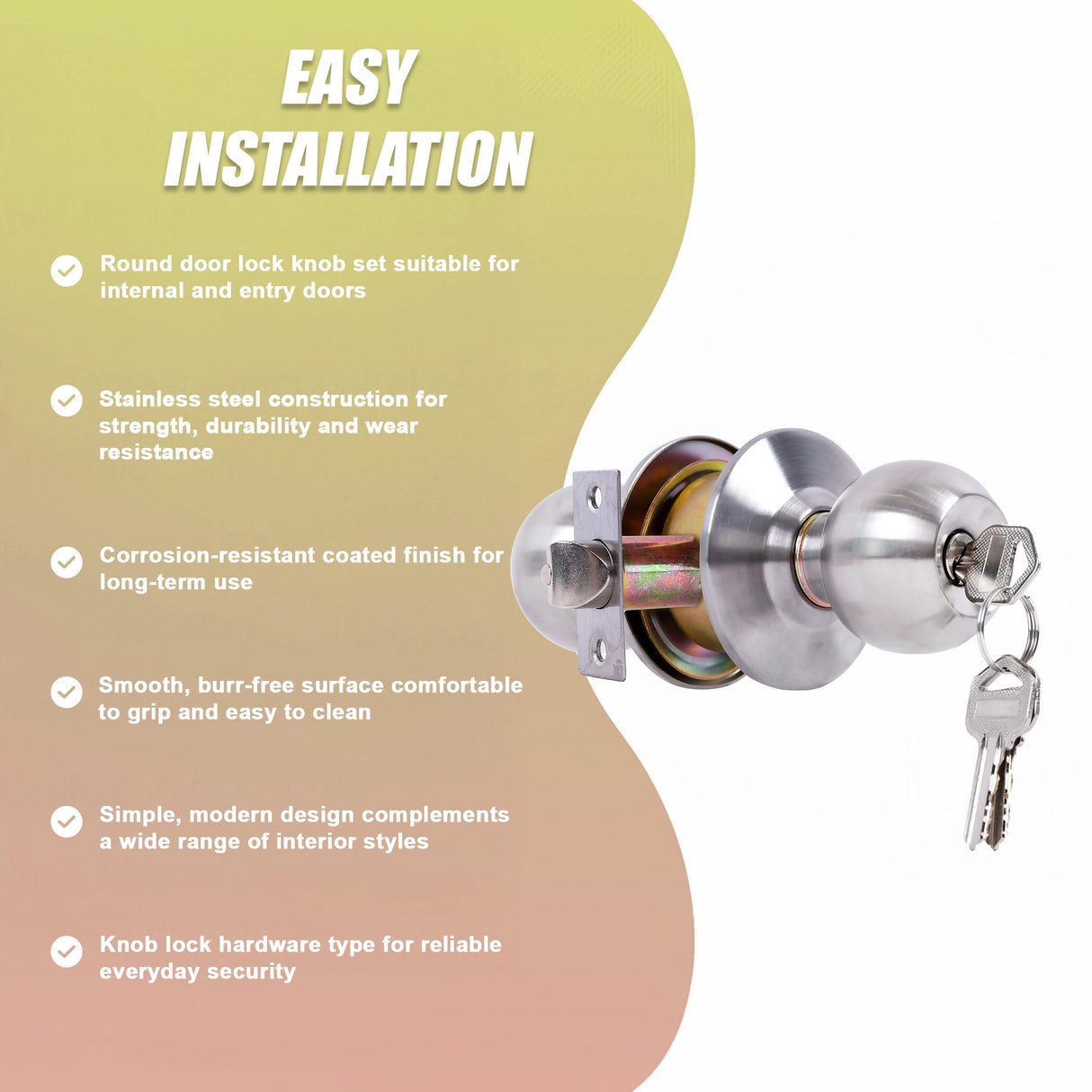 Round Door Lock Knob Set for Internal and Entry Doors