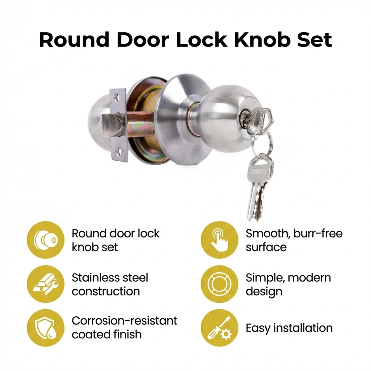 Round Door Lock Knob Set for Internal and Entry Doors
