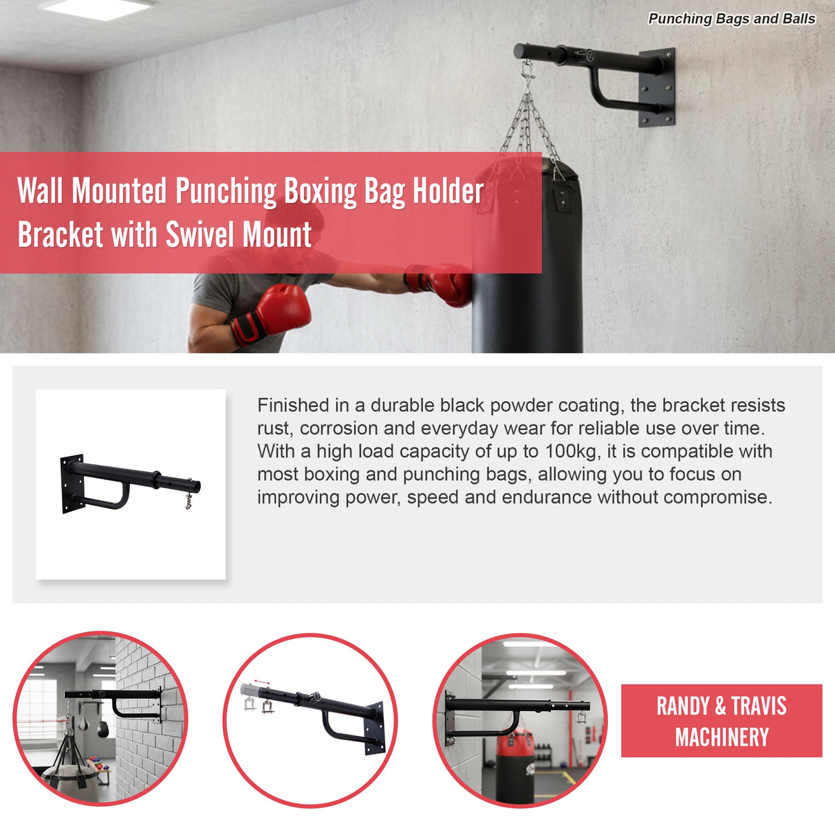 Wall Mounted Punching Boxing Bag Holder Bracket with Swivel Mount